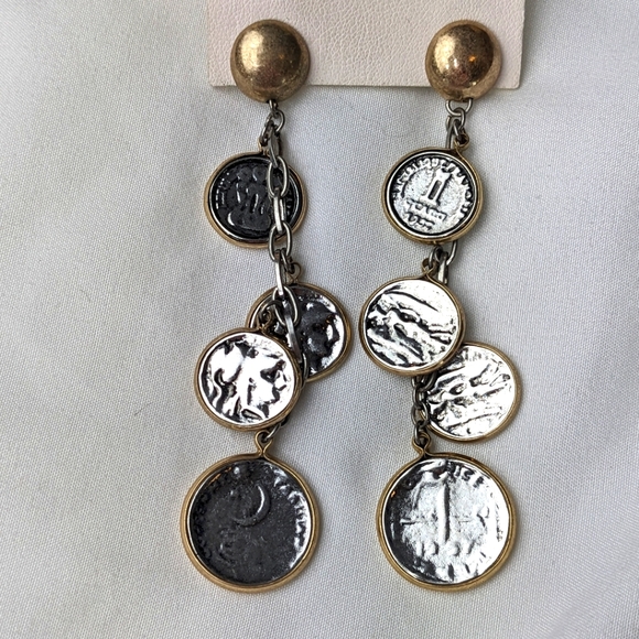 Free People Jewelry - Free People NWT Horizon dangle coin earrings long silver gold shiny mixed